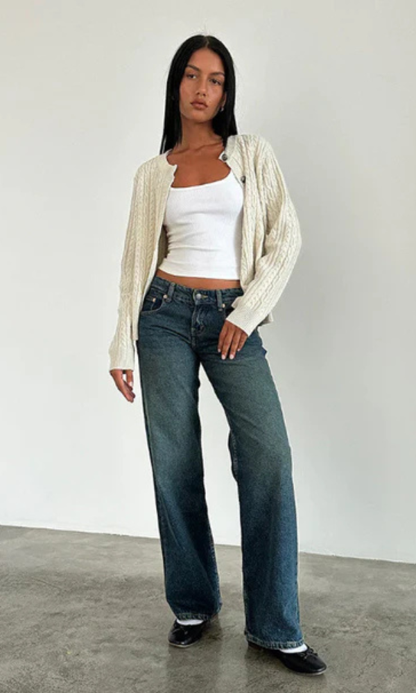 Low Rise Straight-Leg Dames Jeans met Vintage Wassing