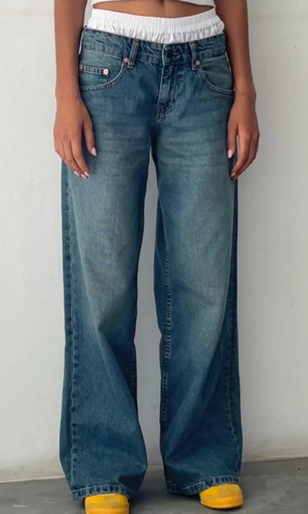 Low Rise Straight-Leg Dames Jeans met Vintage Wassing