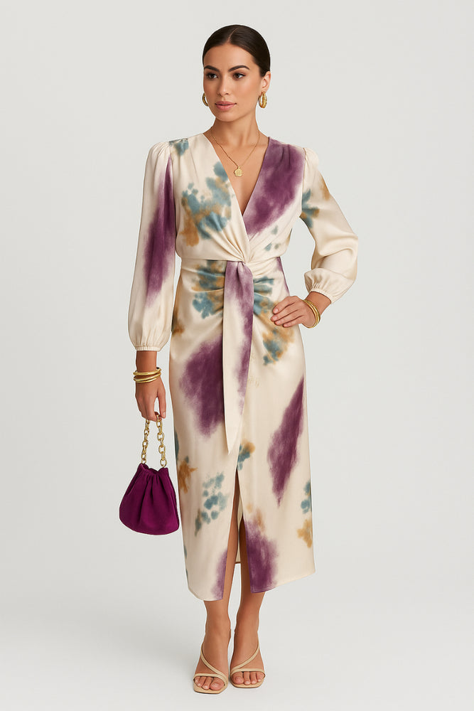 Solanya – Elegante Zomerjurk met V-Hals en Subtiele Pasteltinten