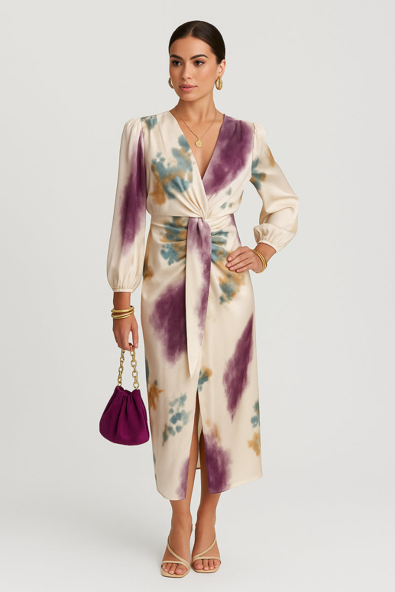 Solanya – Elegante Zomerjurk met V-Hals en Subtiele Pasteltinten