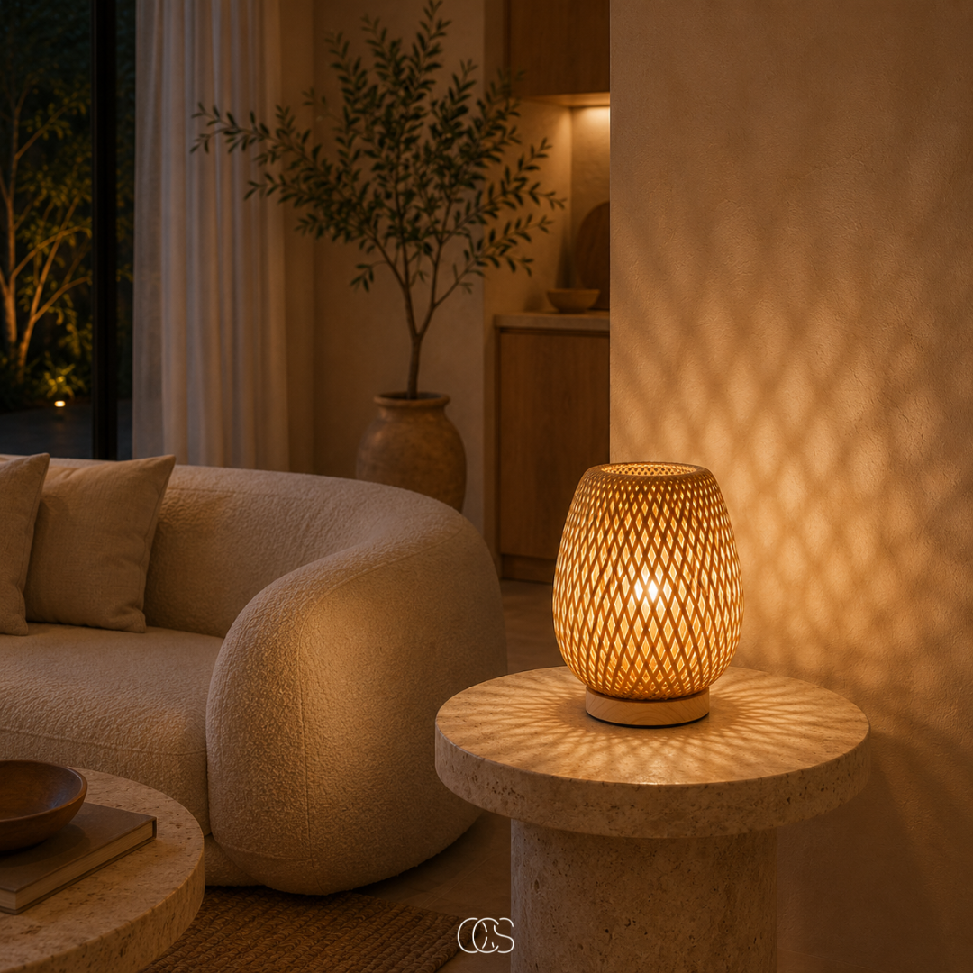 Draadloze bamboe tafellamp - Scandinavische dimbare LED met 3 lichtkleuren