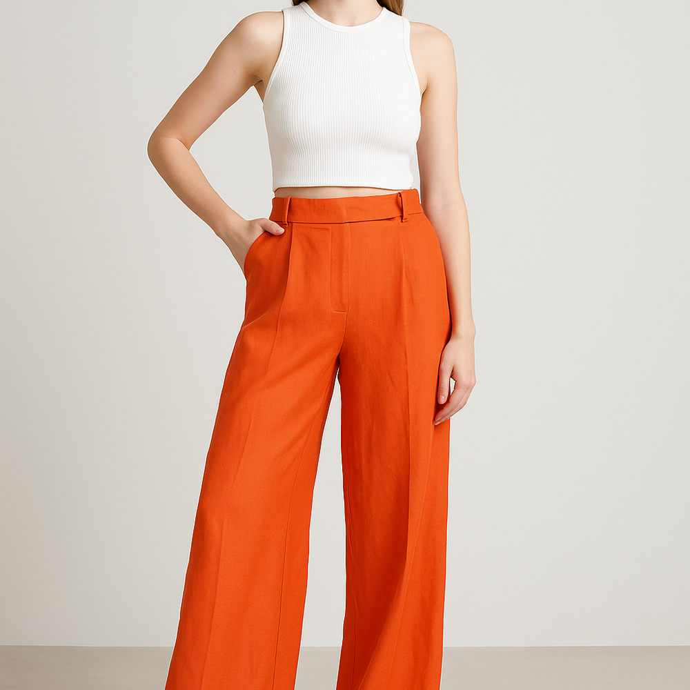 Pantaloria – Wijde Pantalon met Hoge Taille en Plooien - SkinzLine
