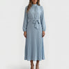 Lange Mouw Plooimidi Jurk Met Taille Strik