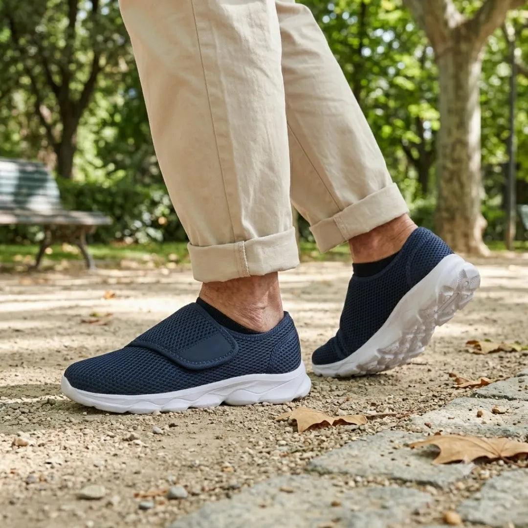 Comfortabele orthopedische wandelschoenen met klittenband voor brede of gezwollen voeten