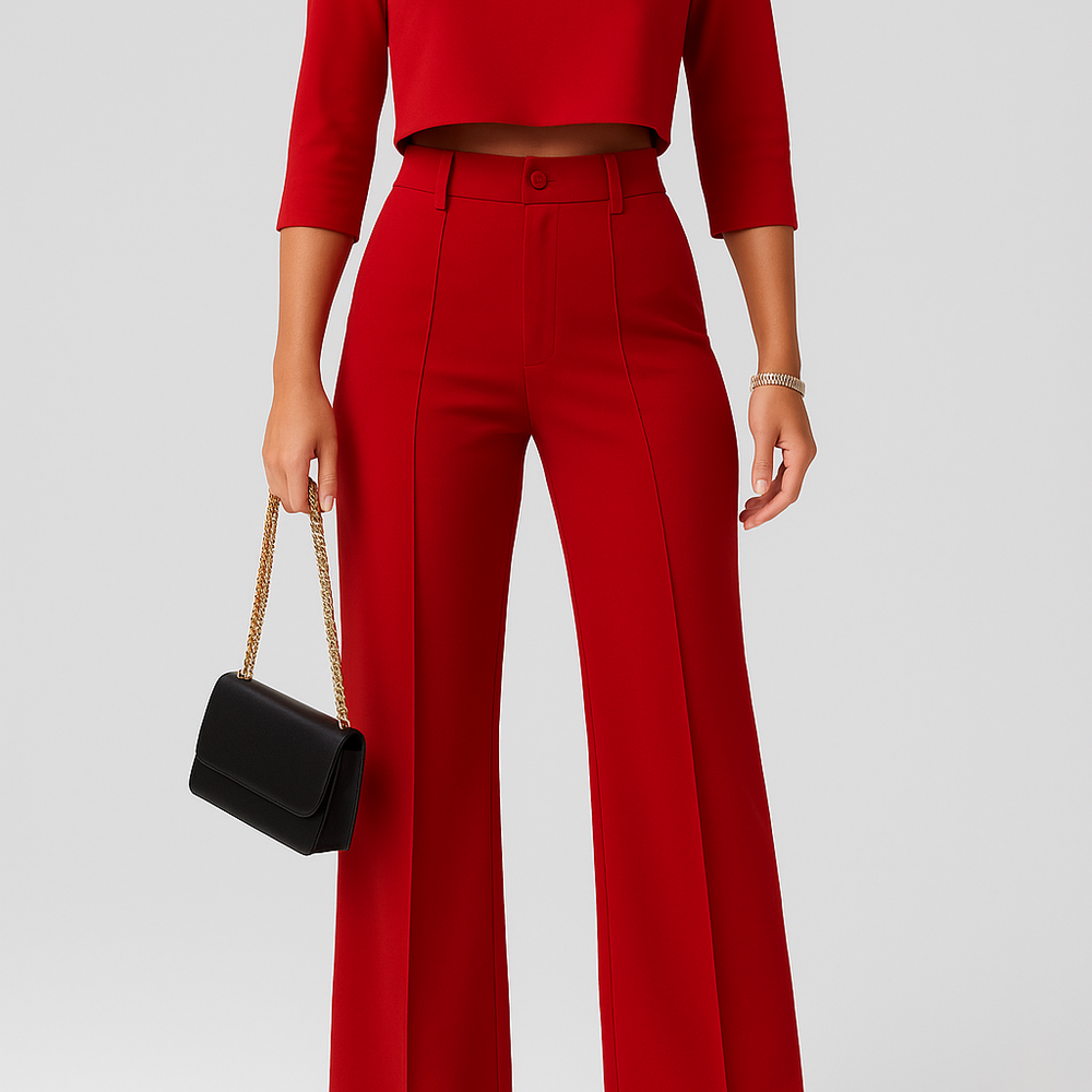 
                  
                    Renyra – Minimalistisch Tweedelig Damespak met Hoge Taille Broek
                  
                
