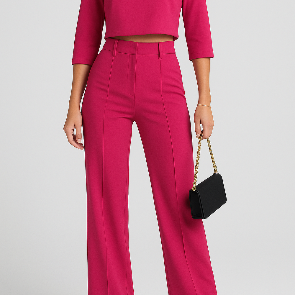 
                  
                    Renyra – Minimalistisch Tweedelig Damespak met Hoge Taille Broek
                  
                