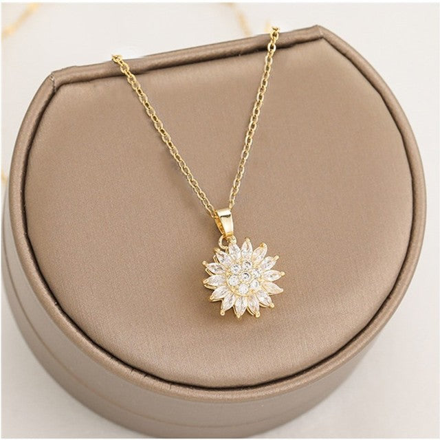 GoldenBloom Verstelbare Ketting | Draaiende Zonnebloemhanger voor Tijdloze Elegantie