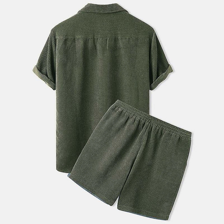Geribde zomerkledingset voor Heren - Korte broek met poloshirt