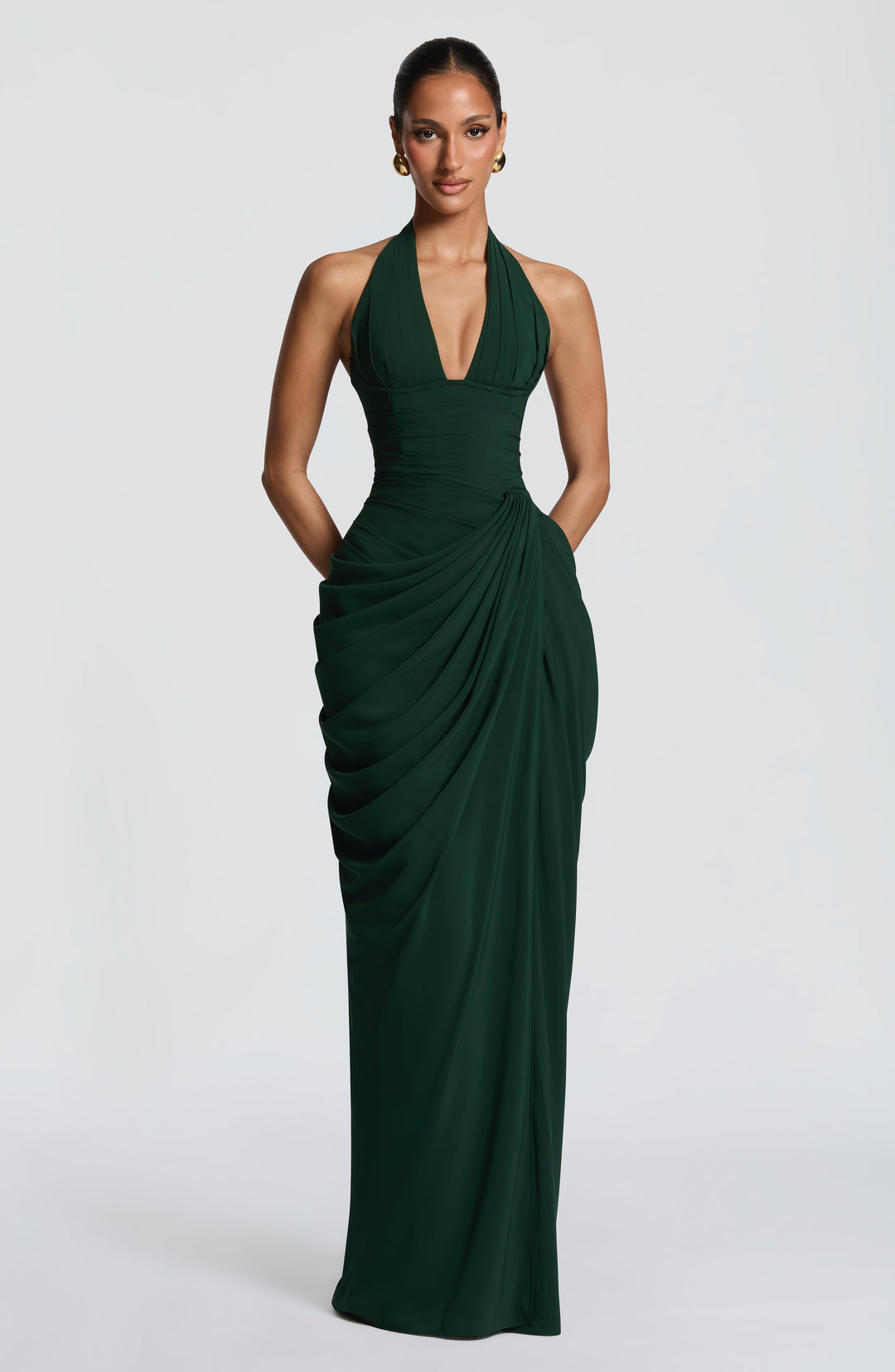 Linde maxi-jurk met halternek, korsetbovenstuk en chiffon rok