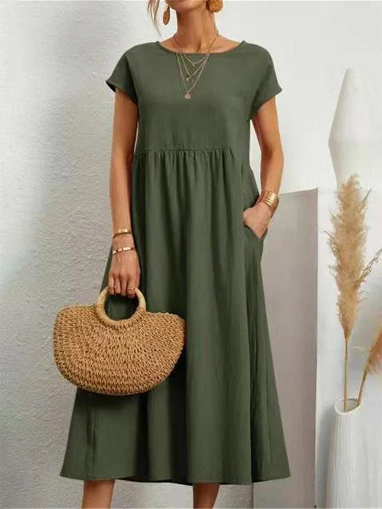 O-hals vintage katoenmixen jurk - Brenda