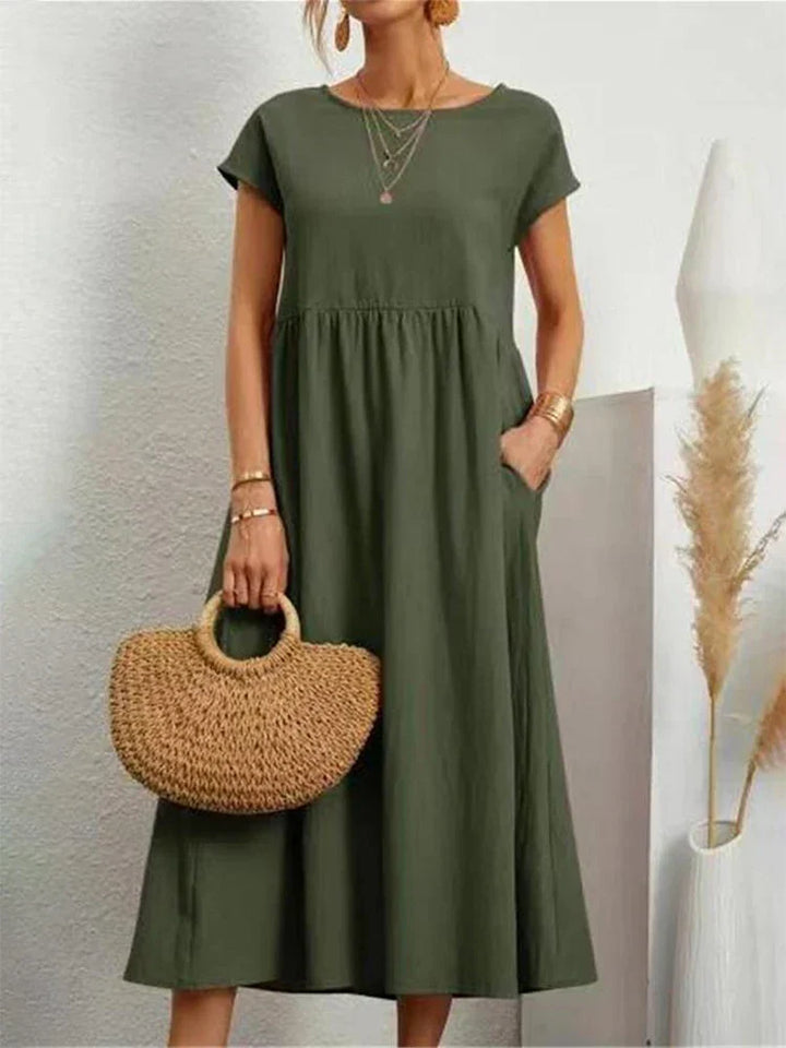 O-hals vintage katoenmixen jurk - Brenda