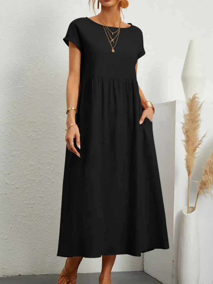 O-hals vintage katoenmixen jurk - Brenda