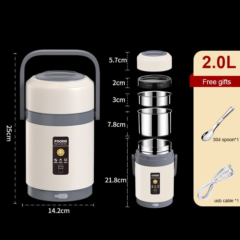 USB-Verwarmde Lunchbox | Roestvrij Staal 304, Draagbare Voedselwarmer