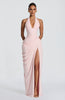 Linde maxi-jurk met halternek, korsetbovenstuk en chiffon rok