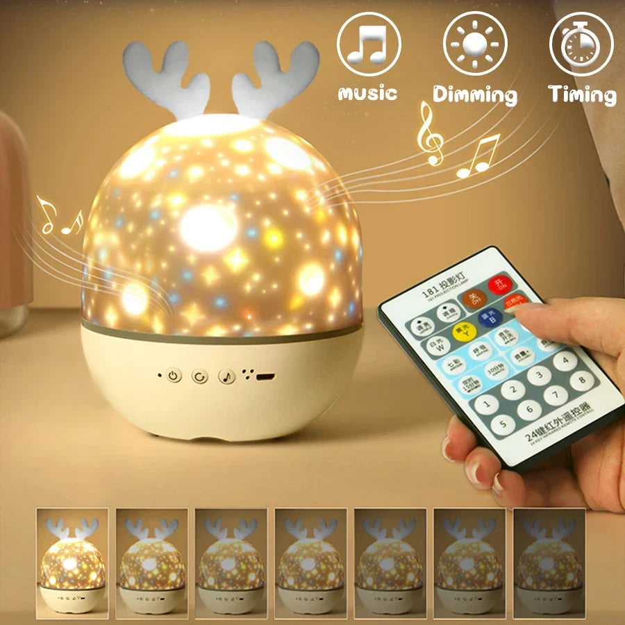 LED-nachtlampprojector met afstandsbediening en muziek – babylamp met sterren en timer