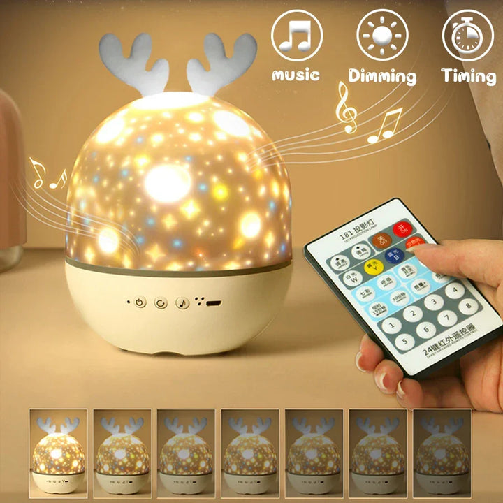LED-nachtlampprojector met afstandsbediening en muziek – babylamp met sterren en timer