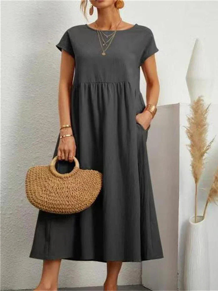 O-hals vintage katoenmixen jurk - Brenda