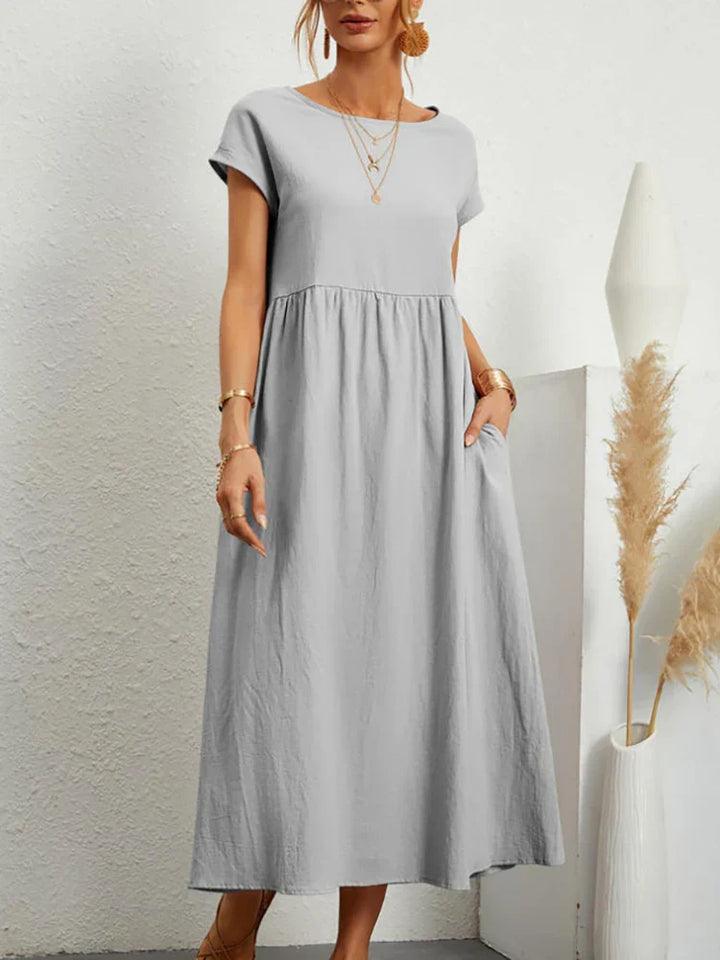O-hals vintage katoenmixen jurk - Brenda