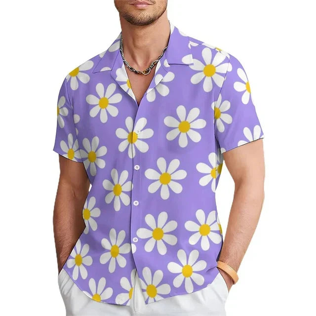 Heren Zomerhemd met Bloemenprint en Reverskraag – Elian