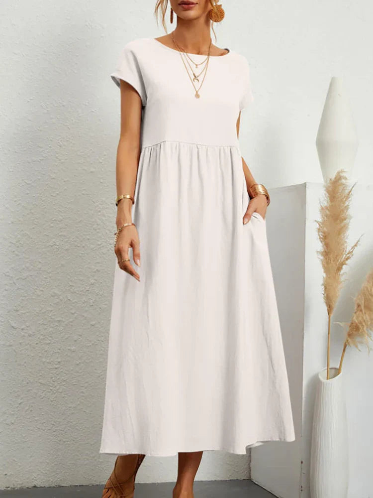 O-hals vintage katoenmixen jurk - Brenda