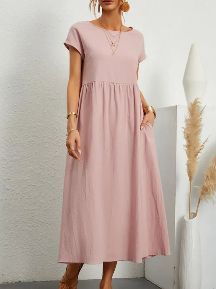 O-hals vintage katoenmixen jurk - Brenda