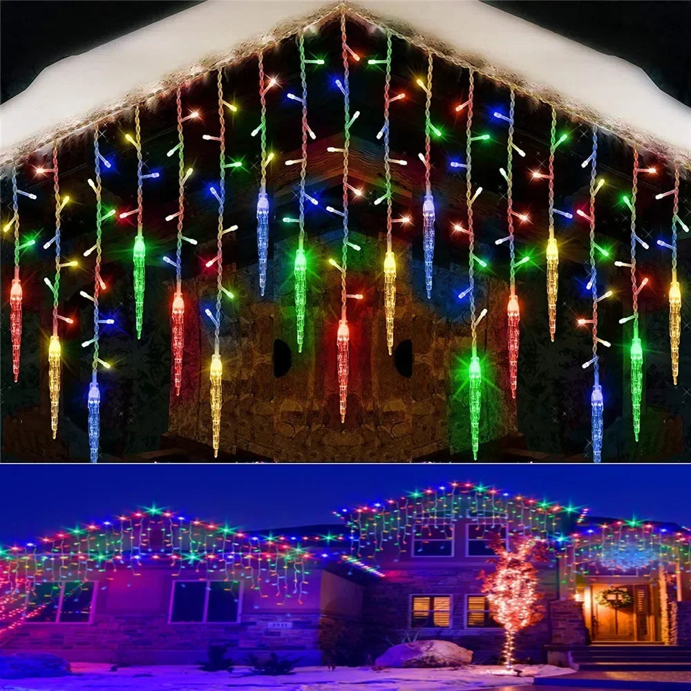 LED-lichtsnoer in ijspegelvorm | 8 modi | Feestelijk wintergordijn | Kerst- en oudejaarsdecoratie 2025 | EU-stekker