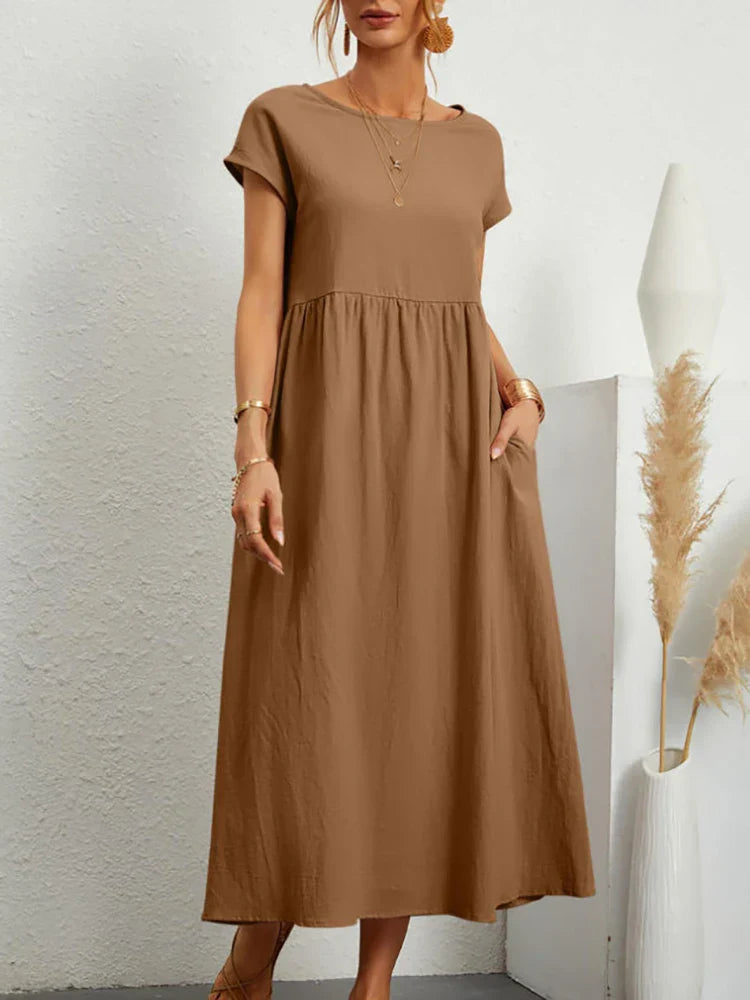 O-hals vintage katoenmixen jurk - Brenda