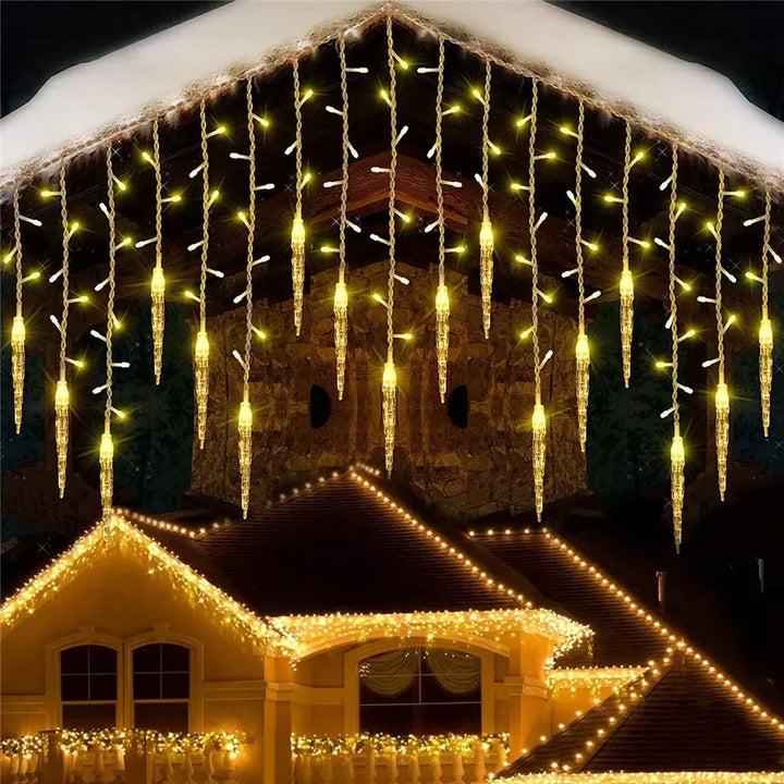 LED-lichtsnoer in ijspegelvorm | 8 modi | Feestelijk wintergordijn | Kerst- en oudejaarsdecoratie 2025 | EU-stekker