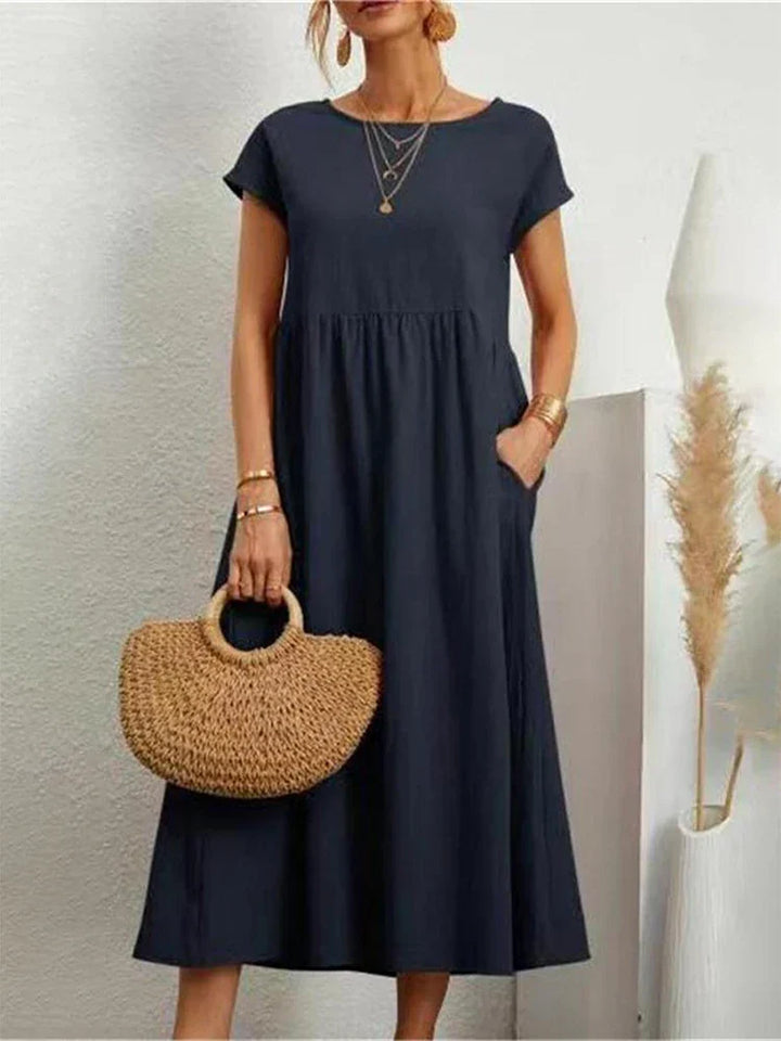 O-hals vintage katoenmixen jurk - Brenda