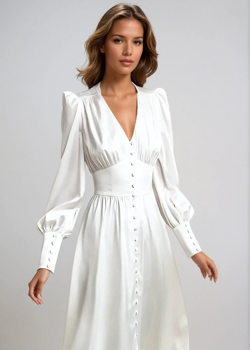 Elegante satijnen V-hals maxi-jurk voor dames Tijdloze elegantie met een moderne touch