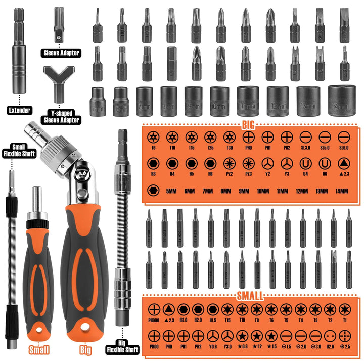68-in-1 Ratsleutelschroevendraaierset met Magnetische Bits & Verlengstuk – FortiDrive