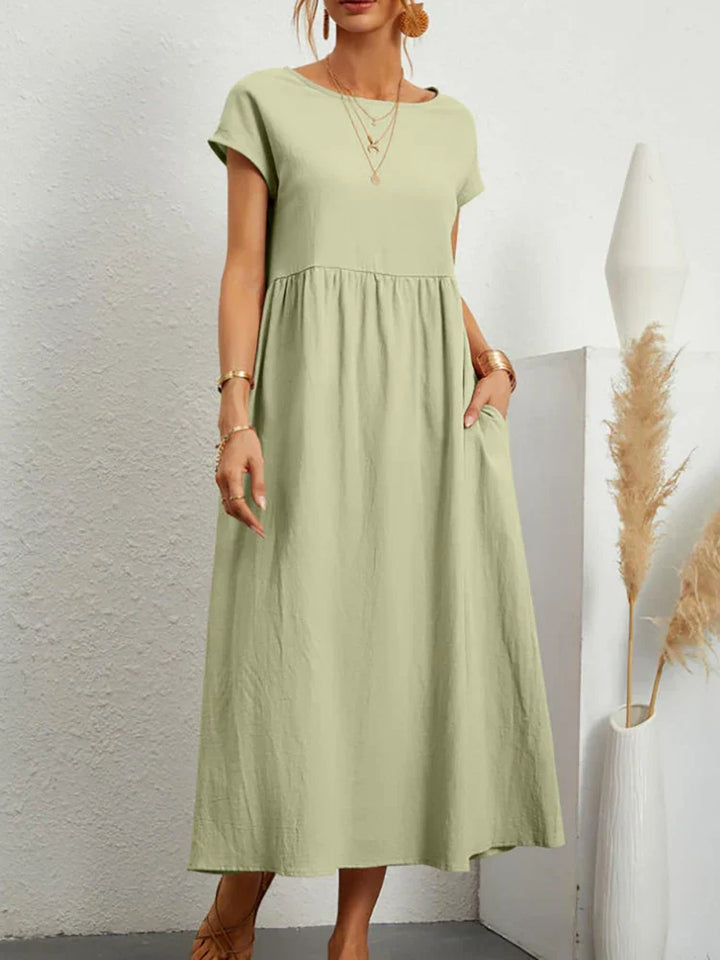 O-hals vintage katoenmixen jurk - Brenda