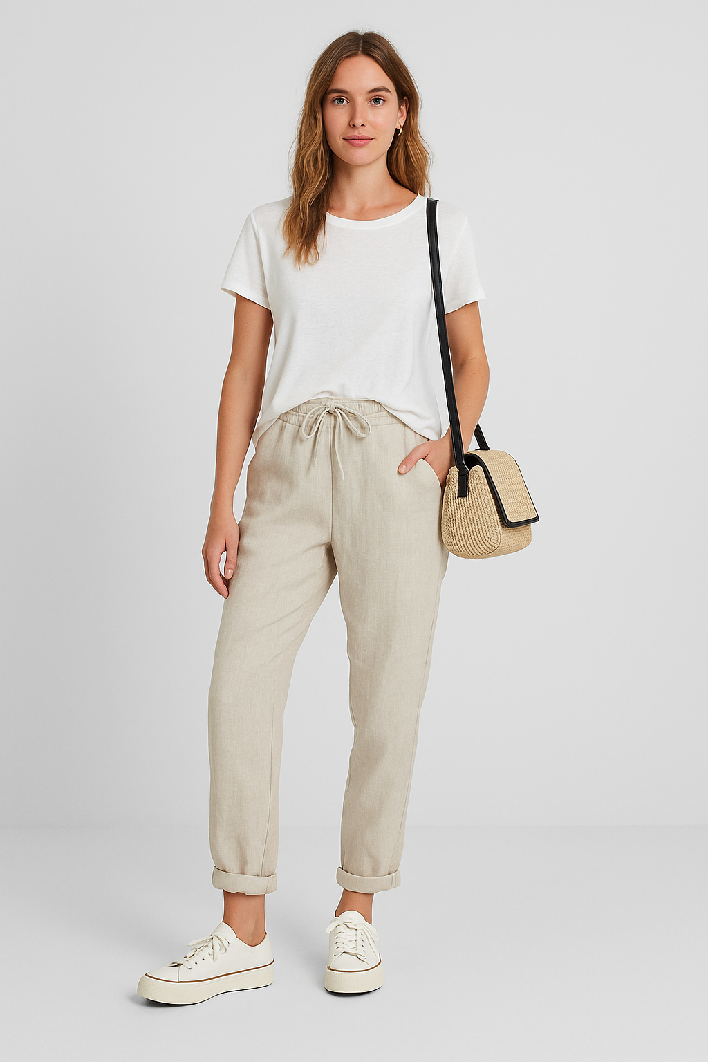Solene – Luchtige Katoen-Linnen Broek met Middelhoge Taille