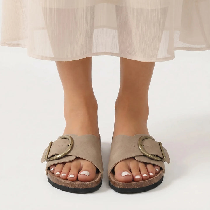 SolvenFlat Cork-Sole Slide Sandal