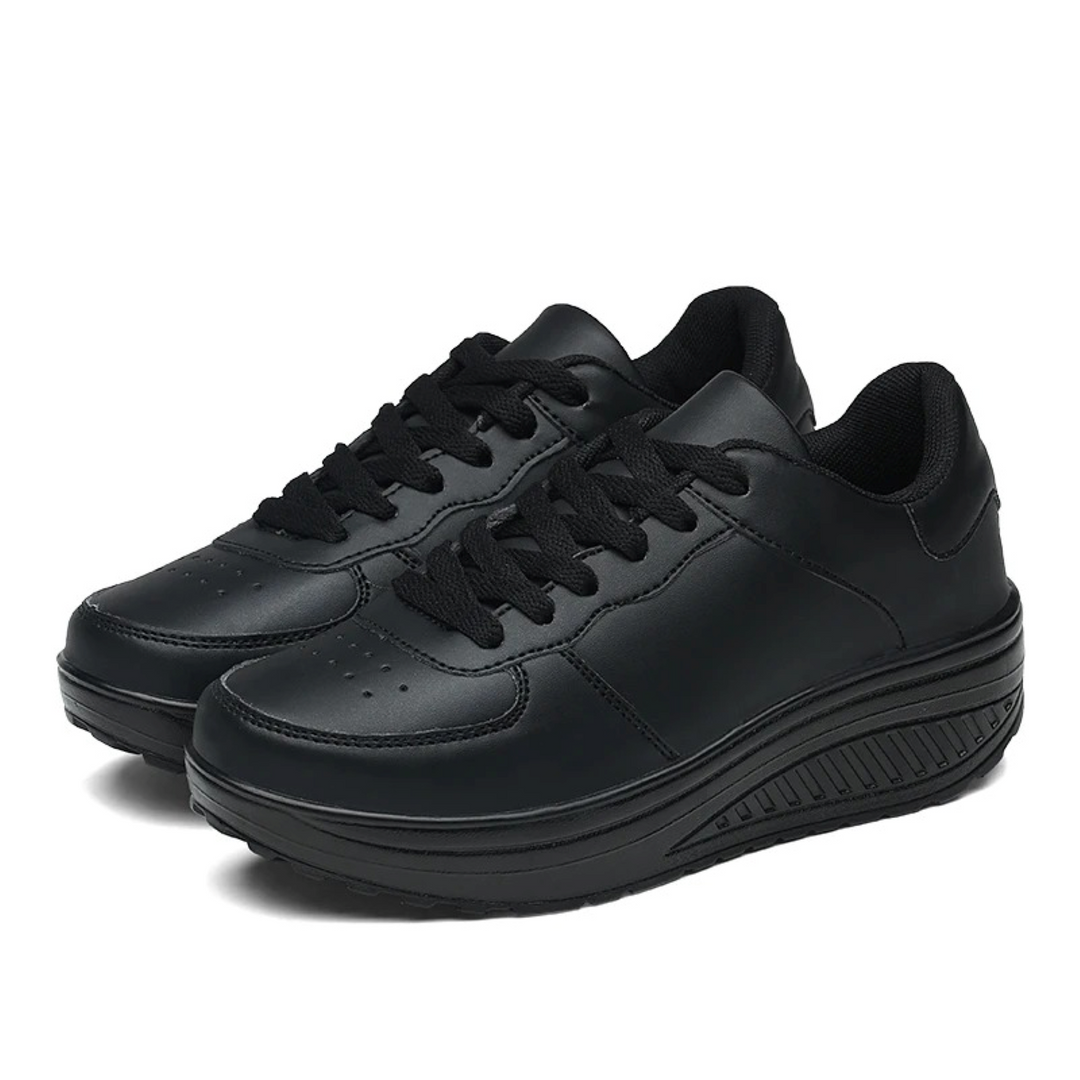 Orthopedische Dames Sneakers in Zwart Leer - FlexiStep