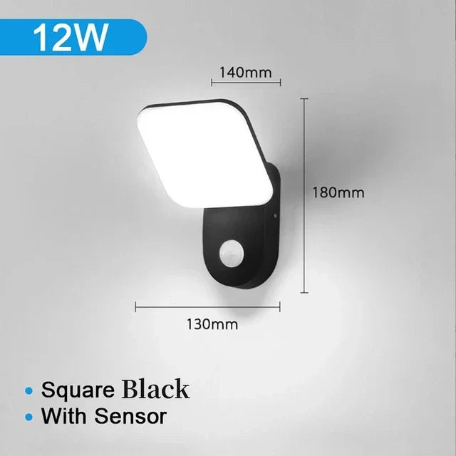 Waterdichte buitenwandlamp met PIR-bewegingssensor (12W)