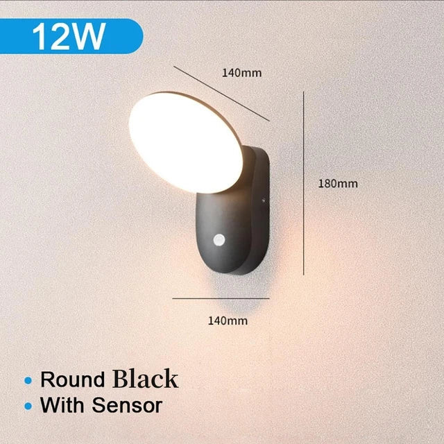 Waterdichte buitenwandlamp met PIR-bewegingssensor (12W)