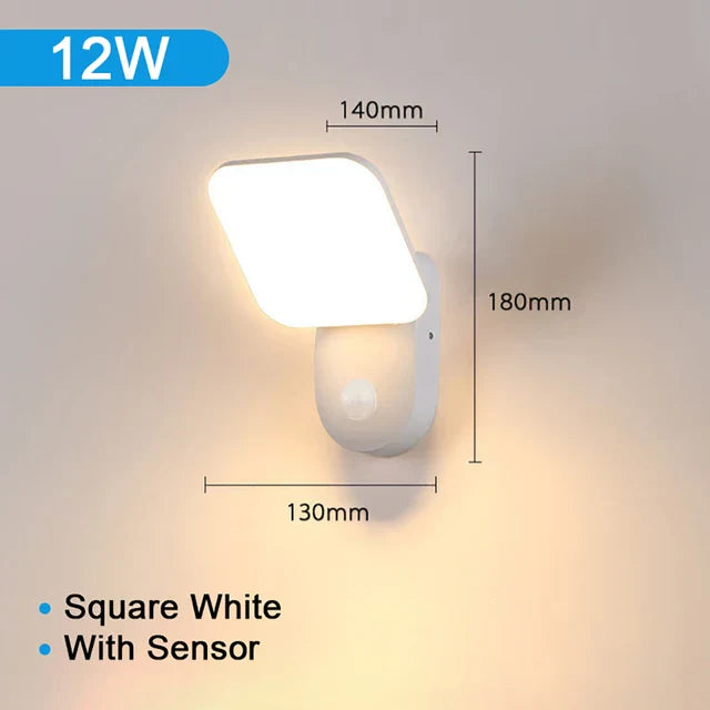 Waterdichte buitenwandlamp met PIR-bewegingssensor (12W)
