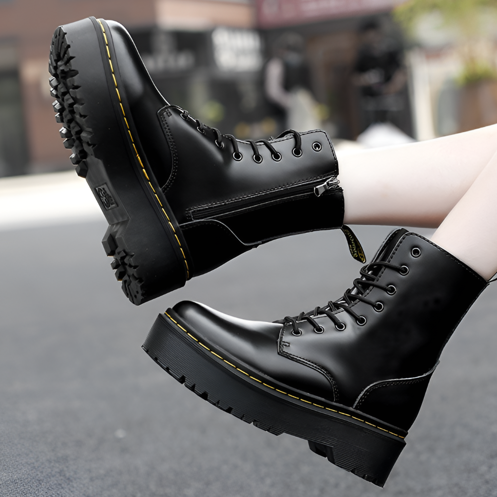 Stevige stoere lederen laarsjes dames extra grip