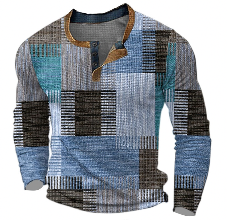 Heren henley-sweatshirt met knoopsluiting en geometrisch motief