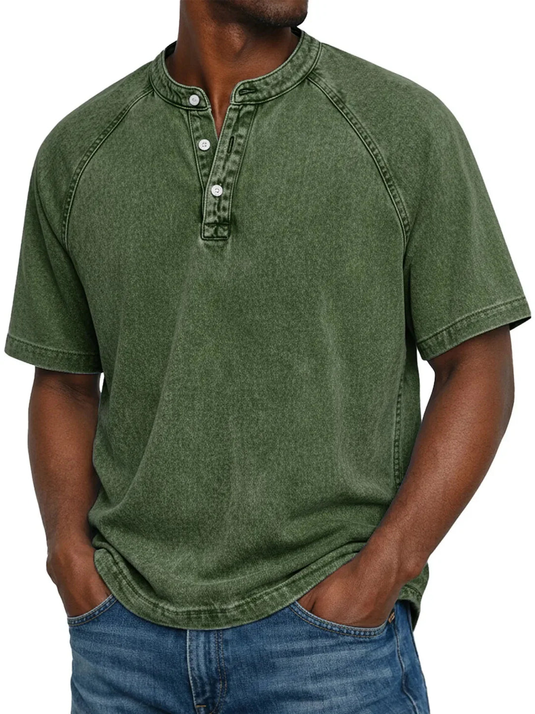 Heren henley met korte mouwen | Vintage gewassen T-shirt met knoopsluiting