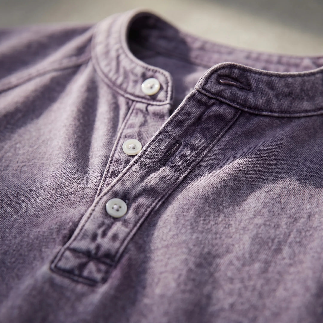 Heren henley met korte mouwen | Vintage gewassen T-shirt met knoopsluiting