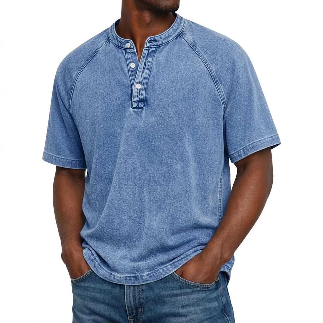 Heren henley met korte mouwen | Vintage gewassen T-shirt met knoopsluiting