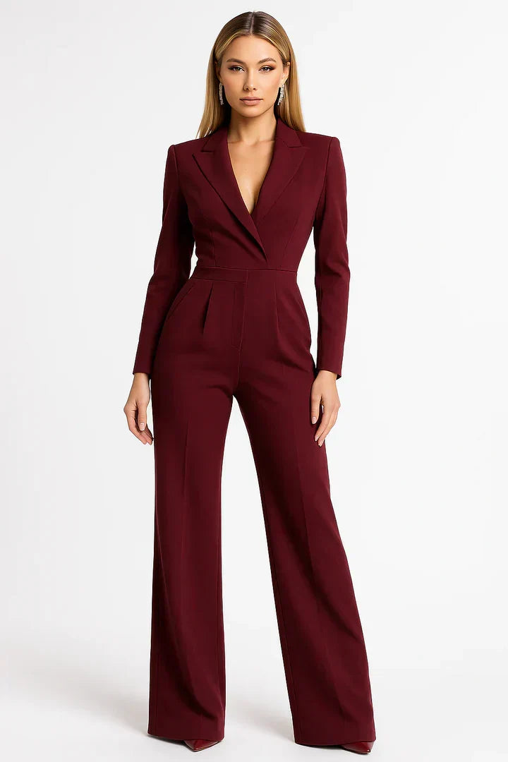 Getailleerde blazer-jumpsuit met wijde broekspijpen - Luisa