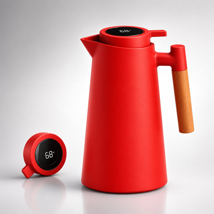 Thermoskan 1 liter met temperatuurdisplay in de dop en lekvrije tuit