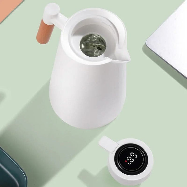 Thermoskan 1 liter met temperatuurdisplay in de dop en lekvrije tuit