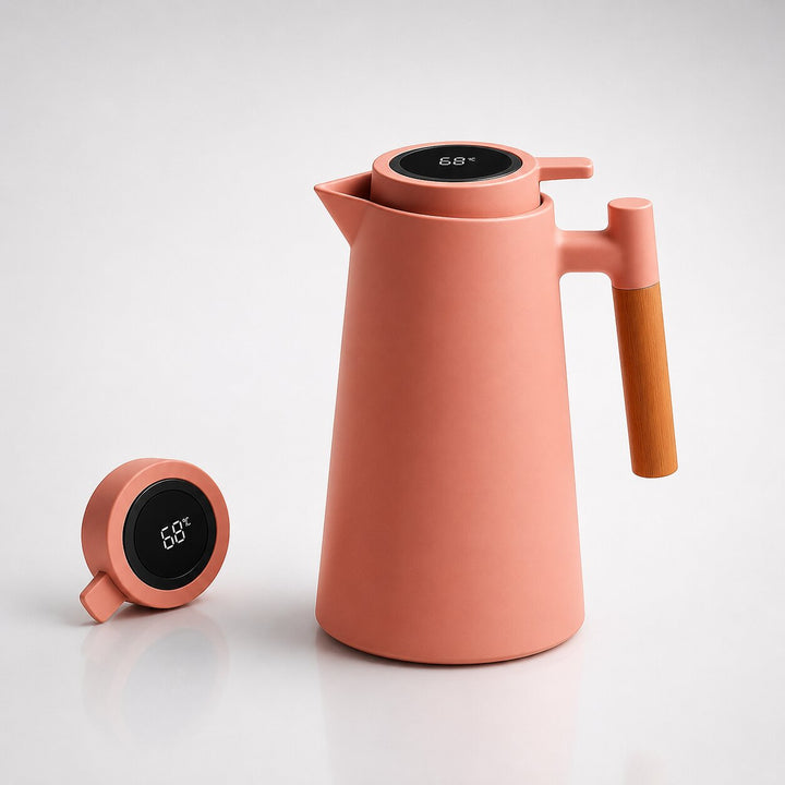 Thermoskan 1 liter met temperatuurdisplay in de dop en lekvrije tuit