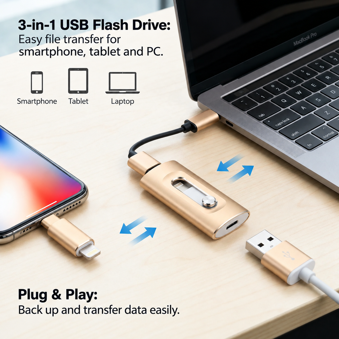 3-in-1 USB-stick | USB 3.0 high-speed met Type-C- en OTG-adapter