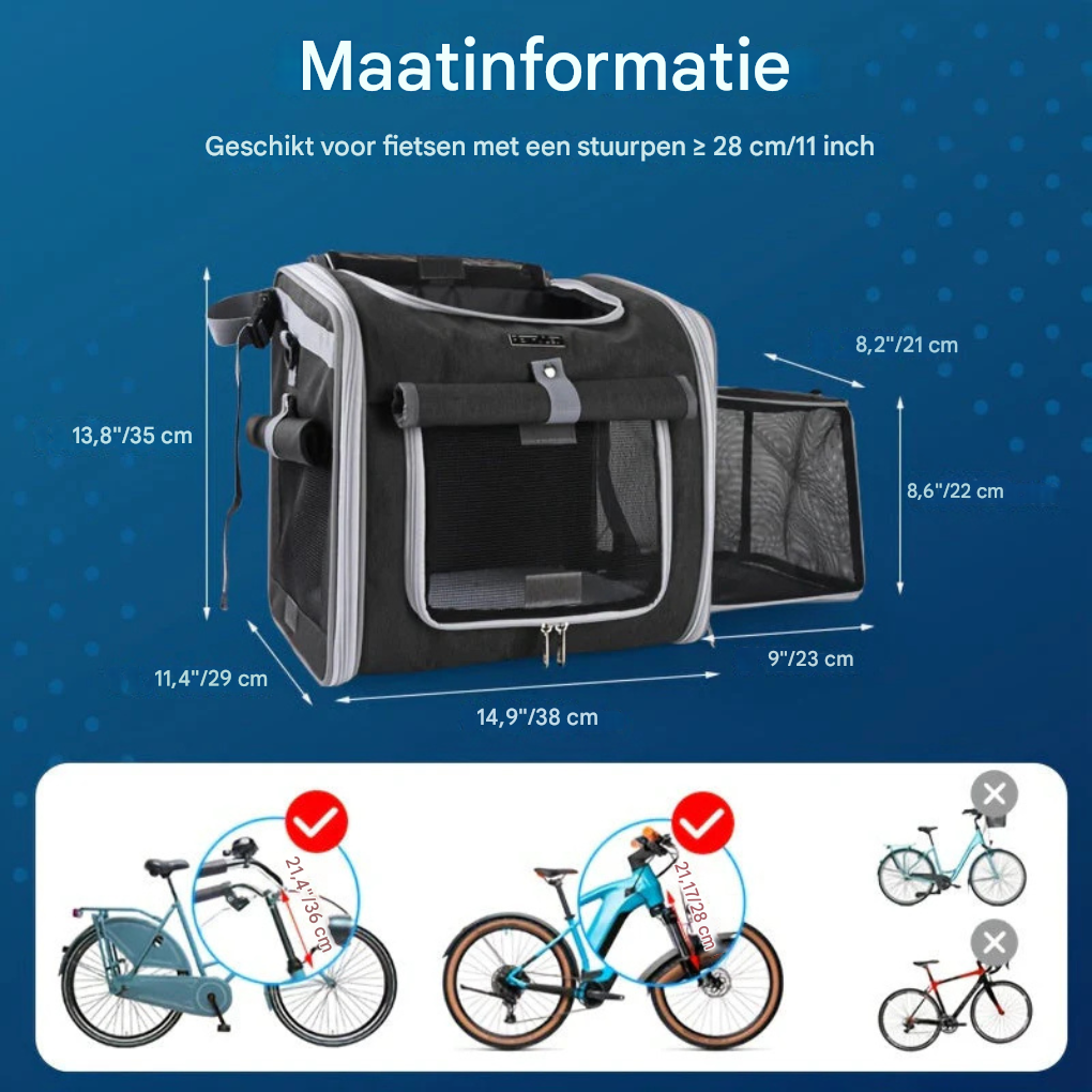 Uitbreidbare fietsmand voor huisdieren
