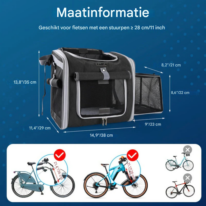 Uitbreidbare fietsmand voor huisdieren